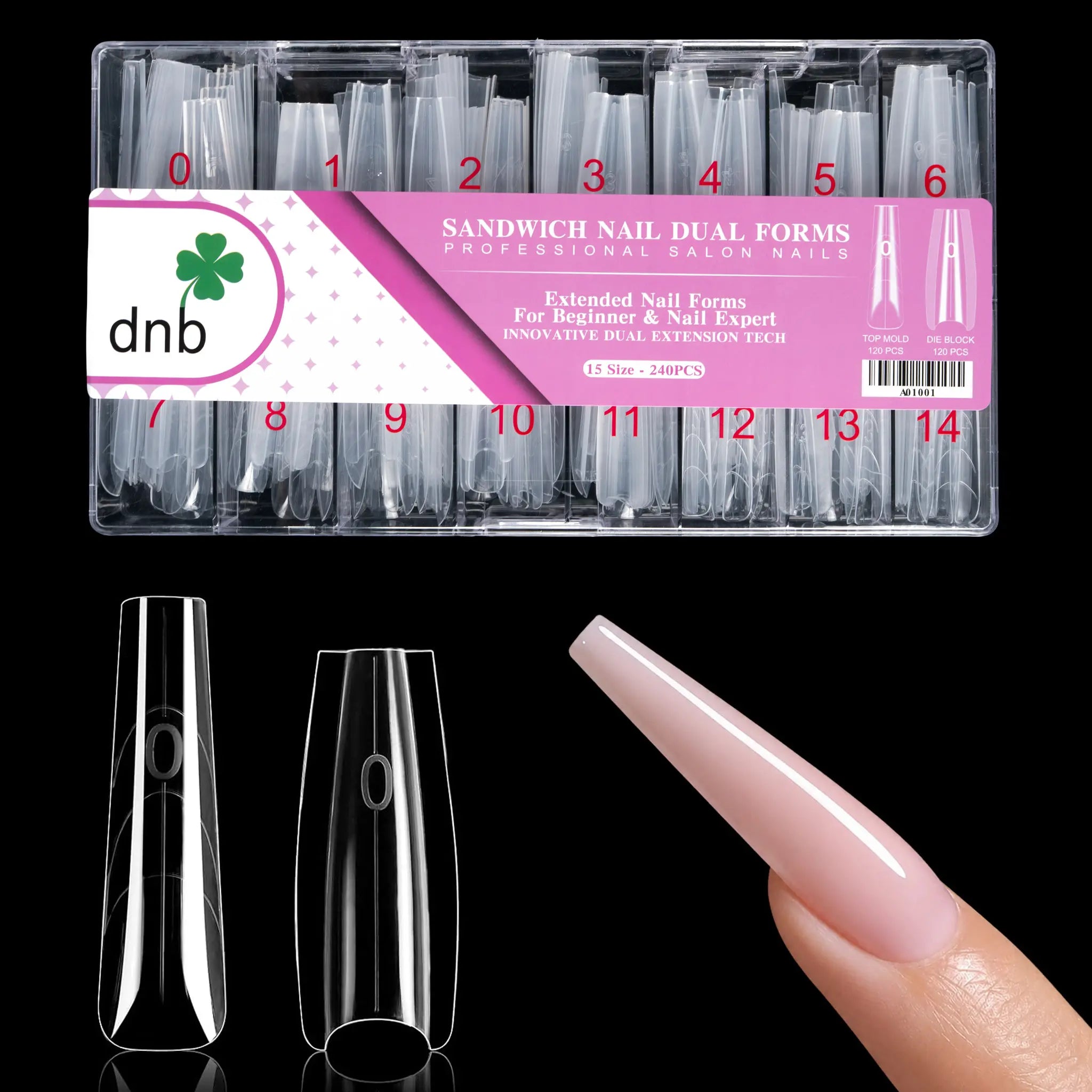 DNB Sandwich Nail Forms Long Coffin (240pcs)