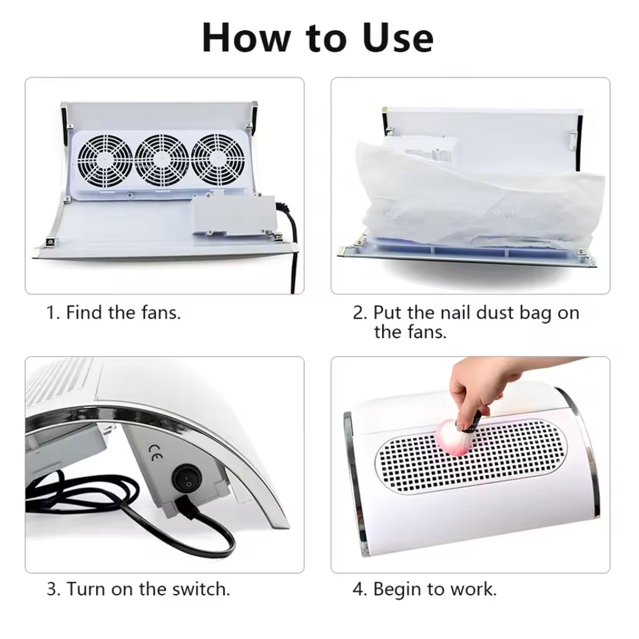 40W Nail Dust Collector with 3 Fans for Manicure & Pedicure Salon Use
