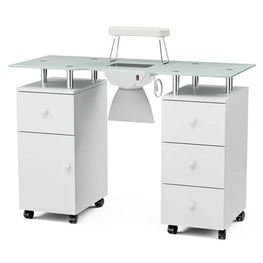 Paddie Glass Top Manicure Table with Vent & Storage