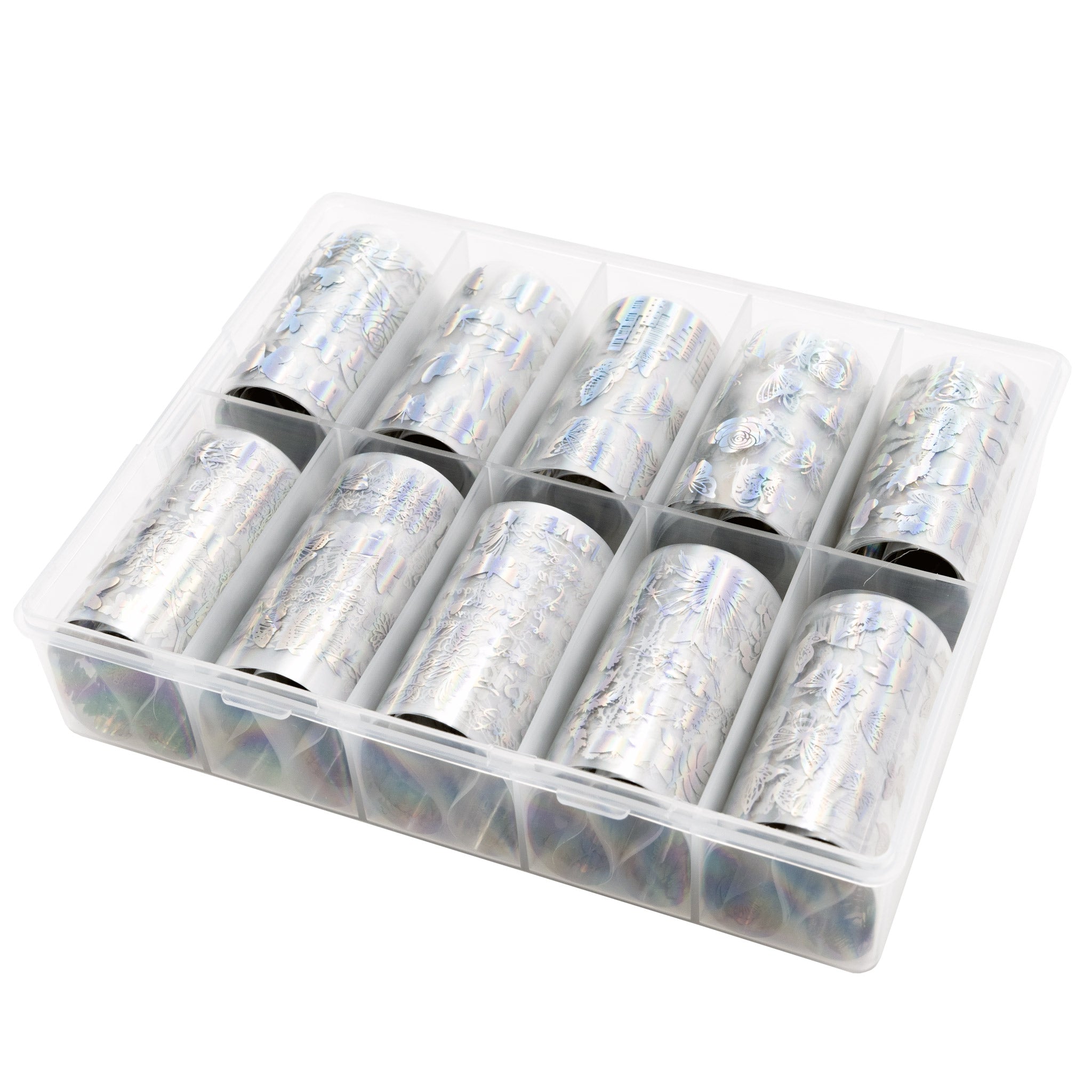 10 Roll Transfer Nail Foil Silver Roses & Butterflies