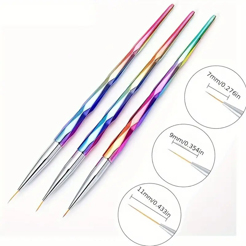 3Pcs Nail Art Liner Brush Set