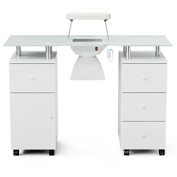 Paddie Glass Top Manicure Table with Vent & Storage