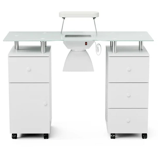 Paddie Glass Top Manicure Table with Vent & Storage